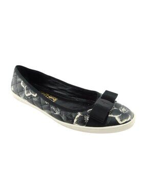 FERRAGAMO Vara Logo Bow Black Quilted Floral Leather Slip-on Sneaker Flats 7.5 C